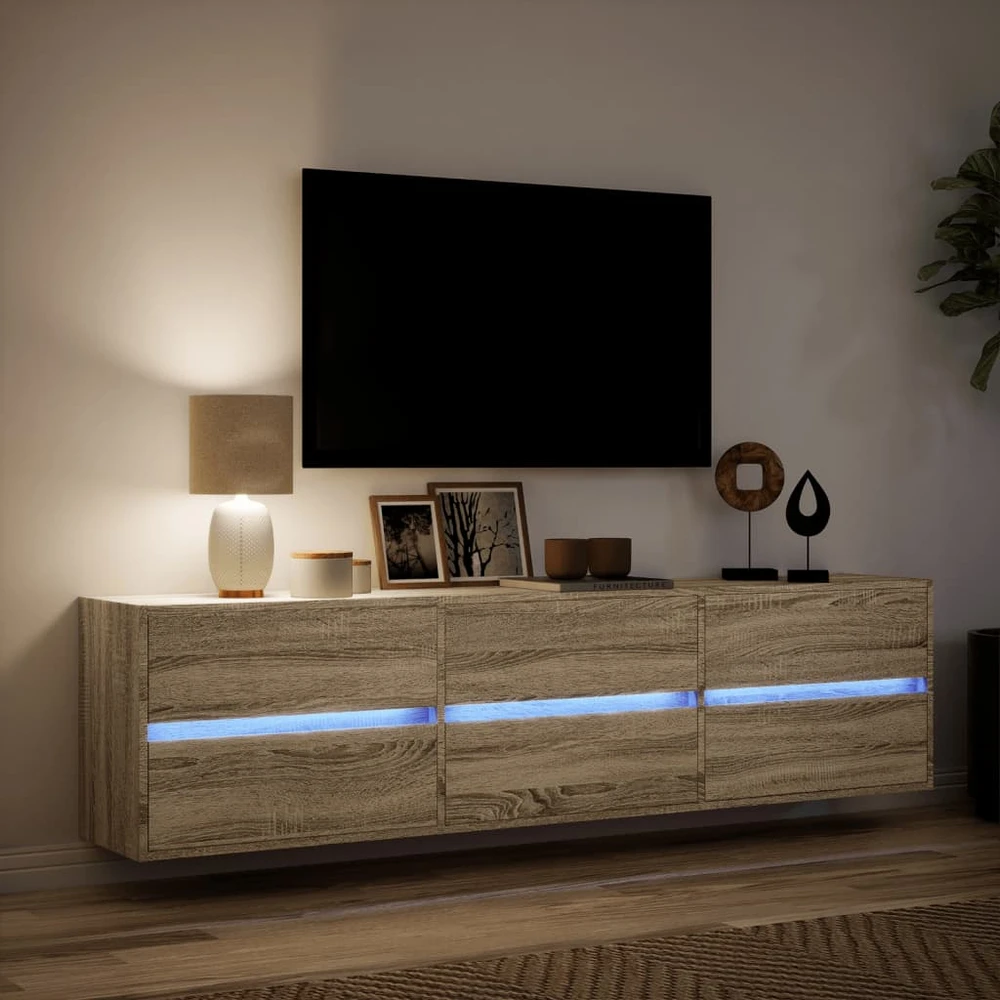 TV staliukas Sieninė TV spintelė su LED lemputėmis, ąžuolo, 180x31x45cm