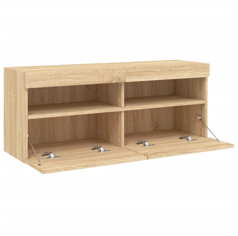 TV staliukas Sieninė TV spintelė su LED lemputėmis, ąžuolo, 100x30x40cm