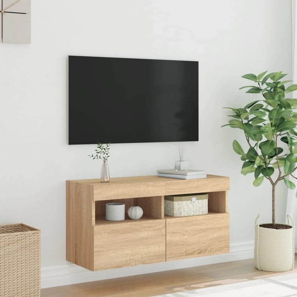 TV staliukas Sieninė TV spintelė su LED lemputėmis, ąžuolo, 80x30x40cm