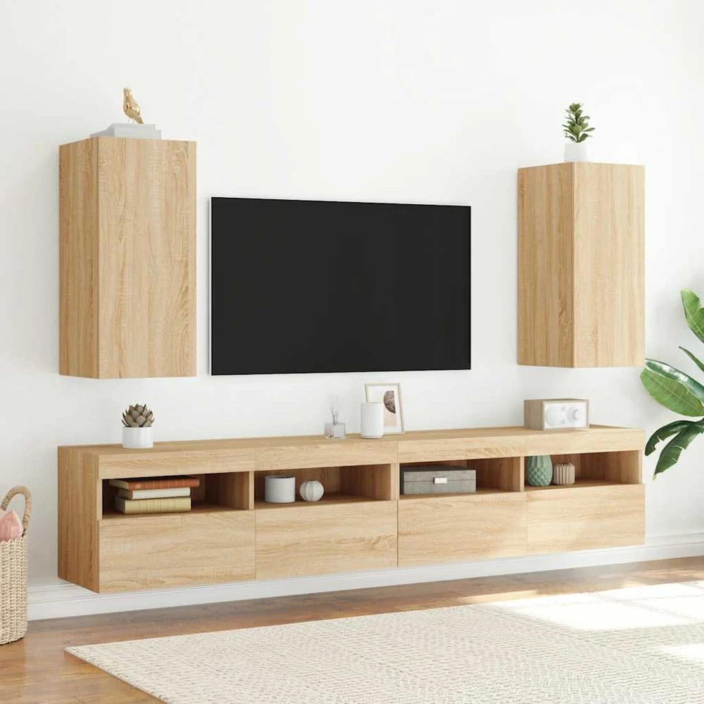 TV staliukas Sieninė TV spintelė su LED lemputėmis, ąžuolo, 30,5x35x70cm