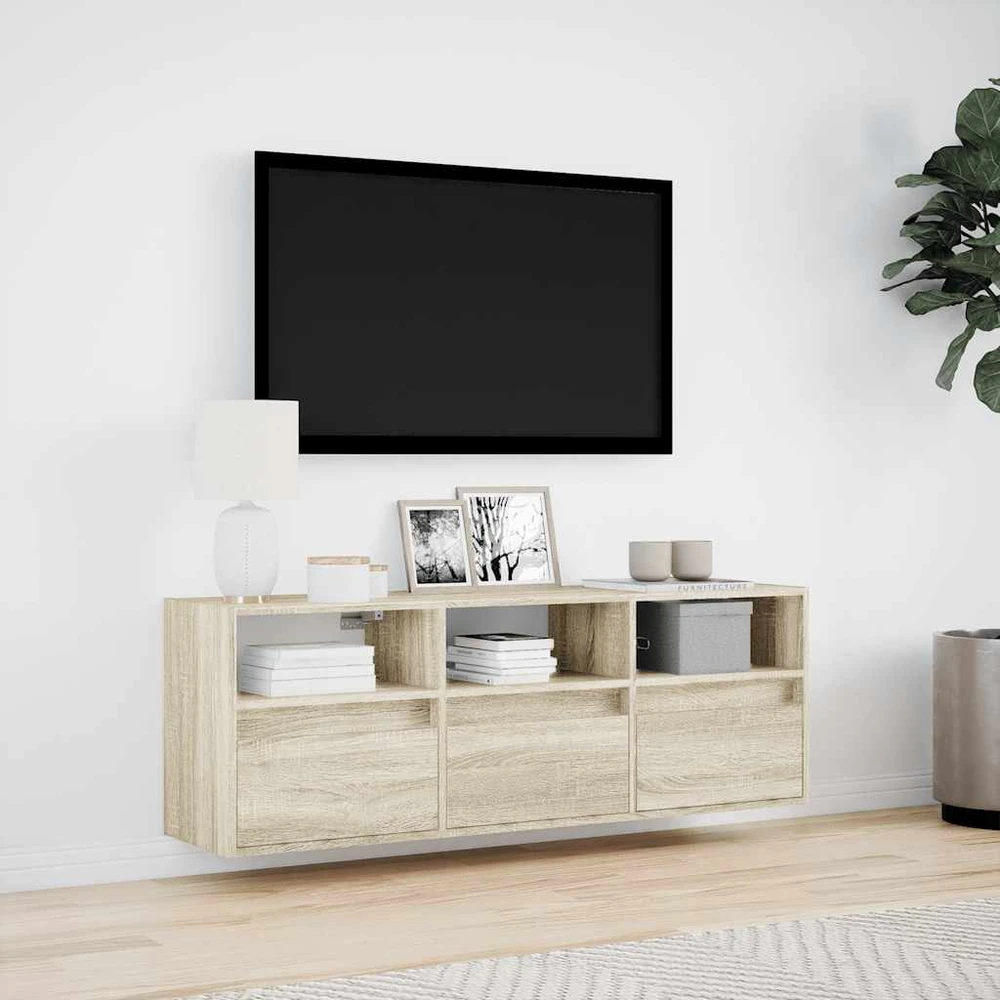 TV staliukas Sieninė TV spintelė su LED lemputėmis, ąžuolo, 130x31x45 cm