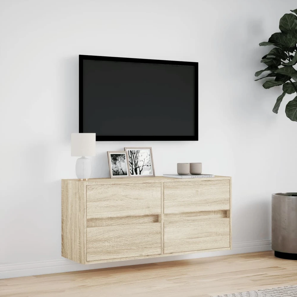 TV staliukas Sieninė TV spintelė su LED lemputėmis, ąžuolo, 100x31x45cm