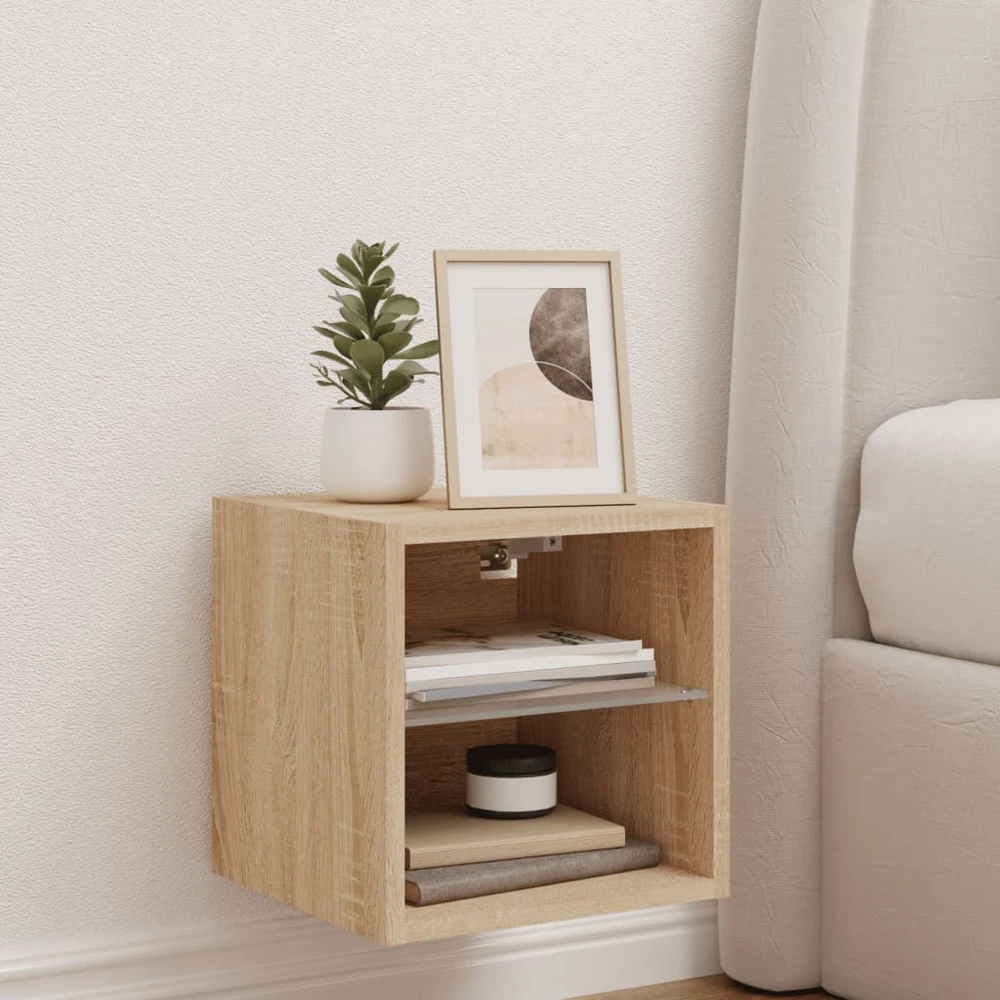 TV staliukas Sieninė TV spintelė su LED lemputėmis, ąžuolo, 30x28,5x30cm