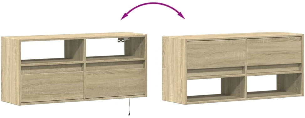 TV staliukas Sieninė TV spintelė su LED lemputėmis, ąžuolo, 100x31x45cm
