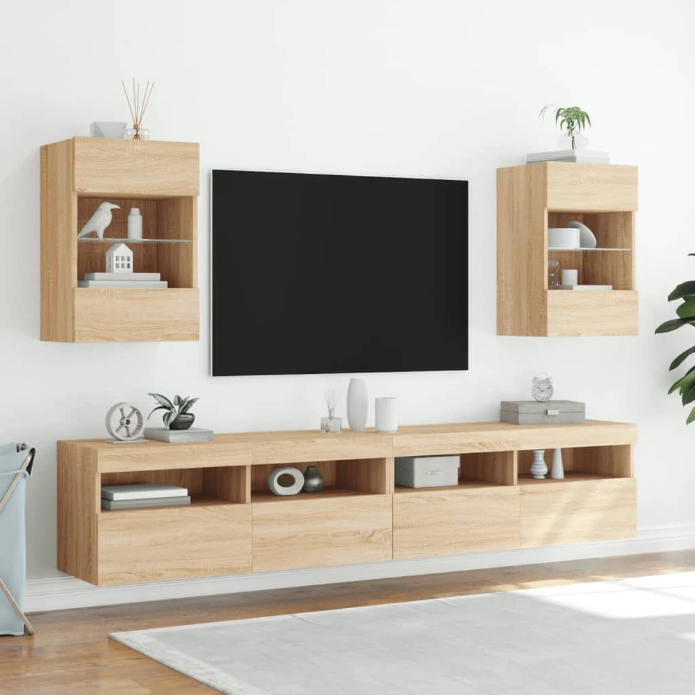 TV staliukas Sieninė TV spintelė su LED lemputėmis, ąžuolo, 40x30x60,5cm