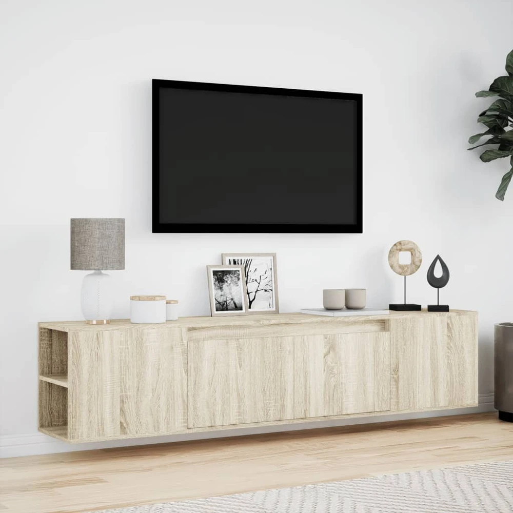 TV staliukas Sieninė TV spintelė su LED lemputėmis, ąžuolo, 180x31x39,5cm