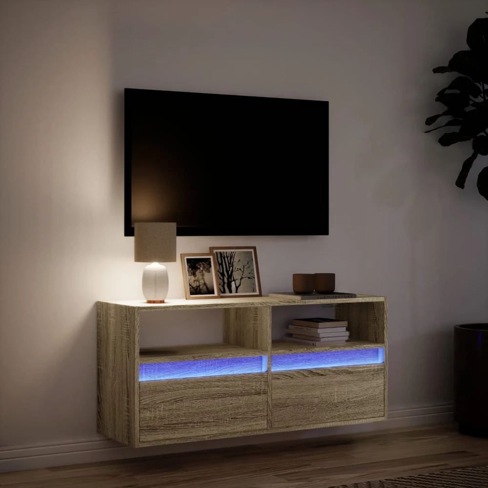 TV staliukas Sieninė TV spintelė su LED lemputėmis, ąžuolo, 100x31x45cm