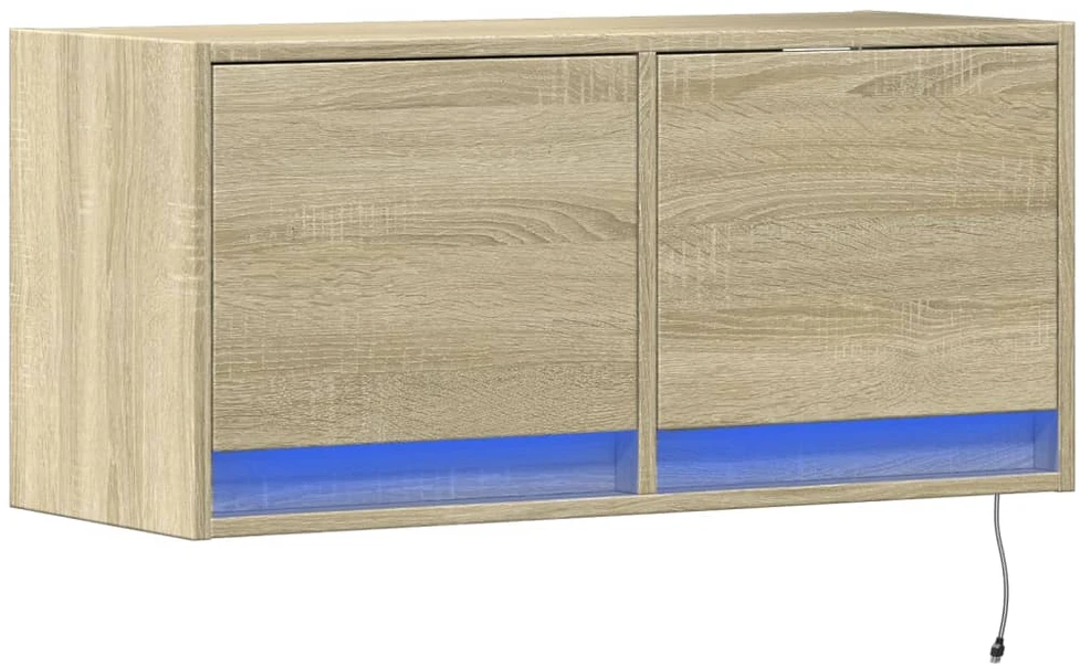 TV staliukas Sieninė TV spintelė su LED lemputėmis, ąžuolo, 80x31x35cm