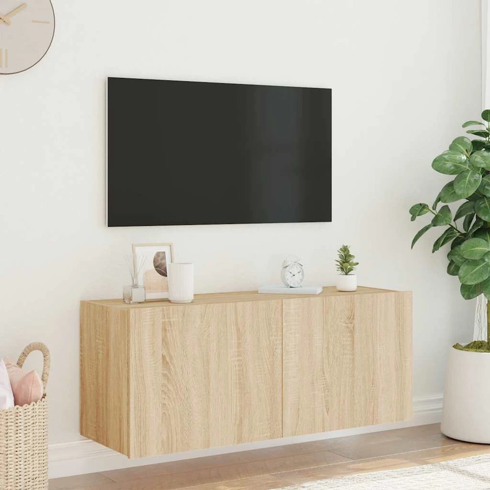 TV staliukas Sieninė TV spintelė su LED lemputėmis, ąžuolo, 100x35x41cm
