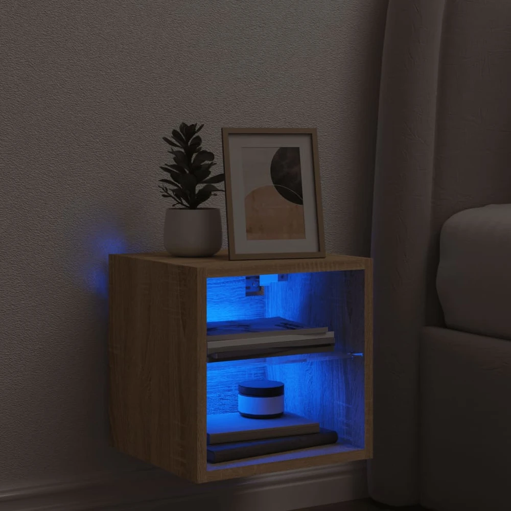 TV staliukas Sieninė TV spintelė su LED lemputėmis, ąžuolo, 30x28,5x30cm