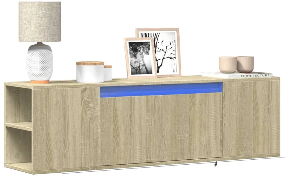 TV staliukas Sieninė TV spintelė su LED lemputėmis, ąžuolo, 135x31x39,5cm