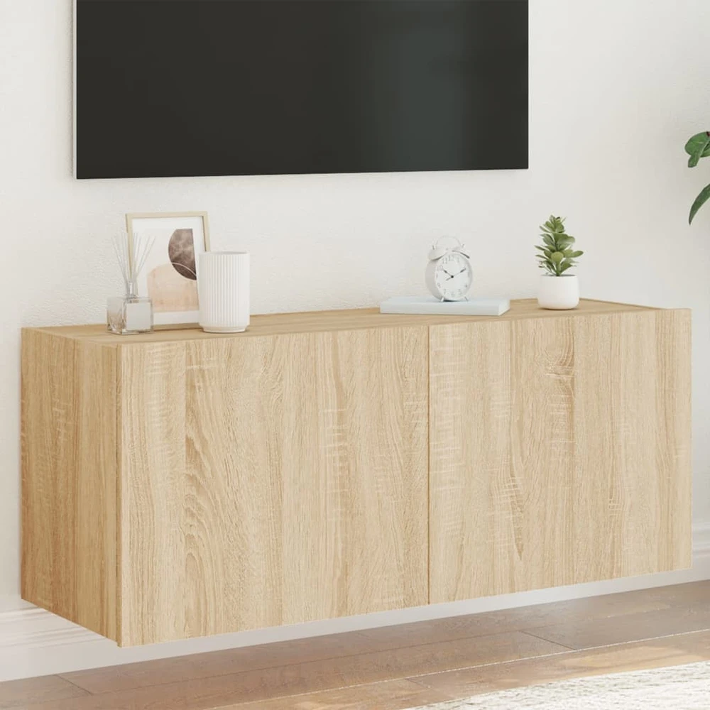 TV staliukas Sieninė TV spintelė su LED lemputėmis, ąžuolo, 100x35x41cm