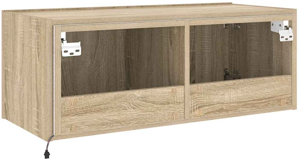 TV staliukas Sieninė TV spintelė su LED lemputėmis, ąžuolo, 80x35x31cm
