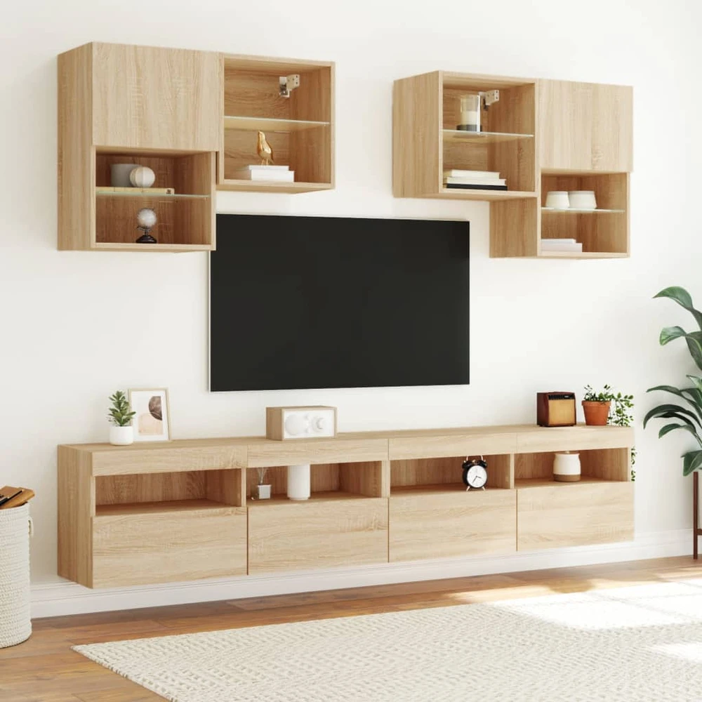 TV staliukas Sieninė TV spintelė su LED lemputėmis, ąžuolo, 100x30x40cm