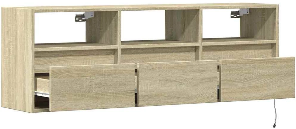 TV staliukas Sieninė TV spintelė su LED lemputėmis, ąžuolo, 130x31x45 cm