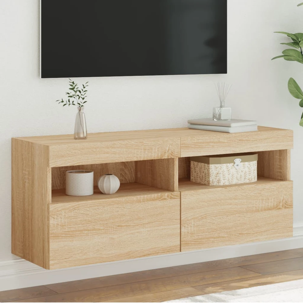TV staliukas Sieninė TV spintelė su LED lemputėmis, ąžuolo, 100x30x40cm