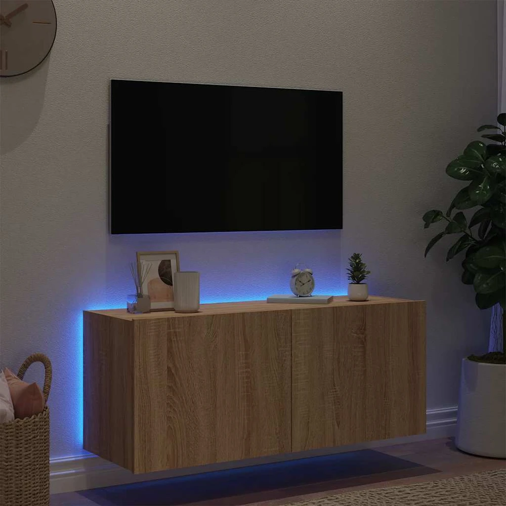 TV staliukas Sieninė TV spintelė su LED lemputėmis, ąžuolo, 100x35x41cm