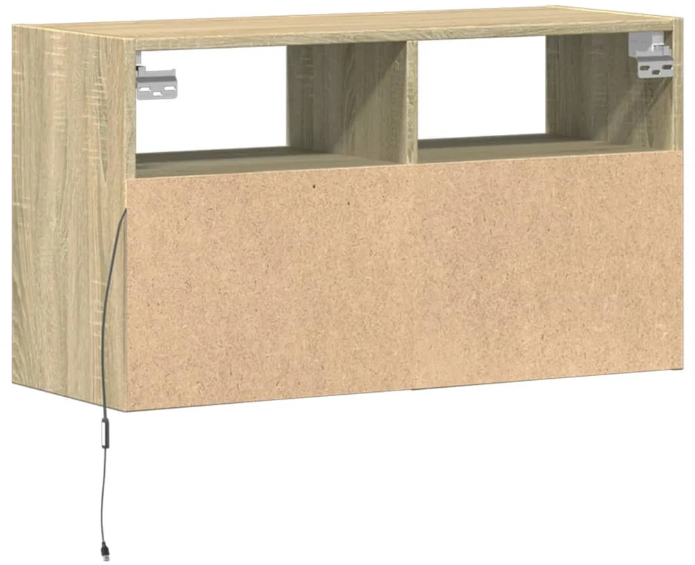 TV staliukas Sieninė TV spintelė su LED lemputėmis, ąžuolo, 80x31x45cm