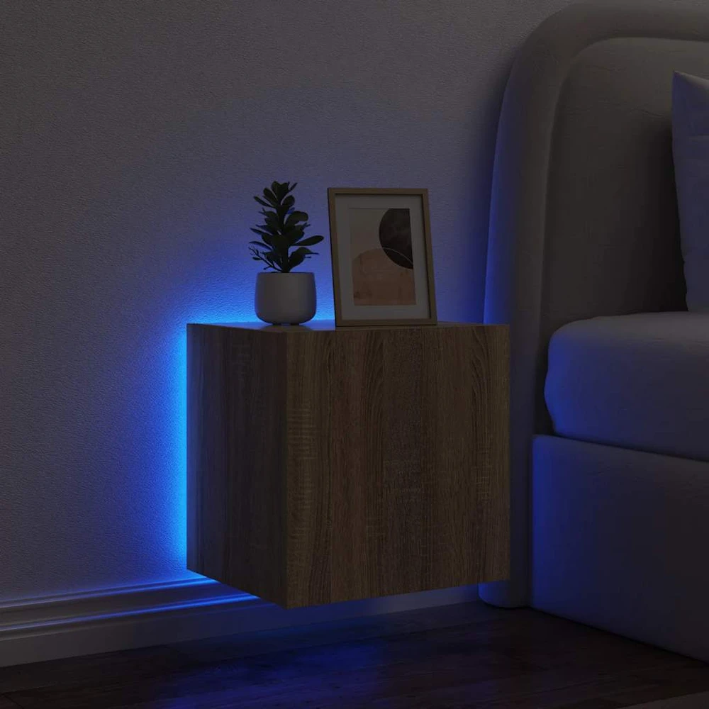 TV staliukas Sieninė TV spintelė su LED lemputėmis, ąžuolo, 40,5x35x40cm