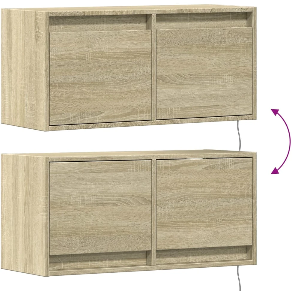 TV staliukas Sieninė TV spintelė su LED lemputėmis, ąžuolo, 80x31x35cm