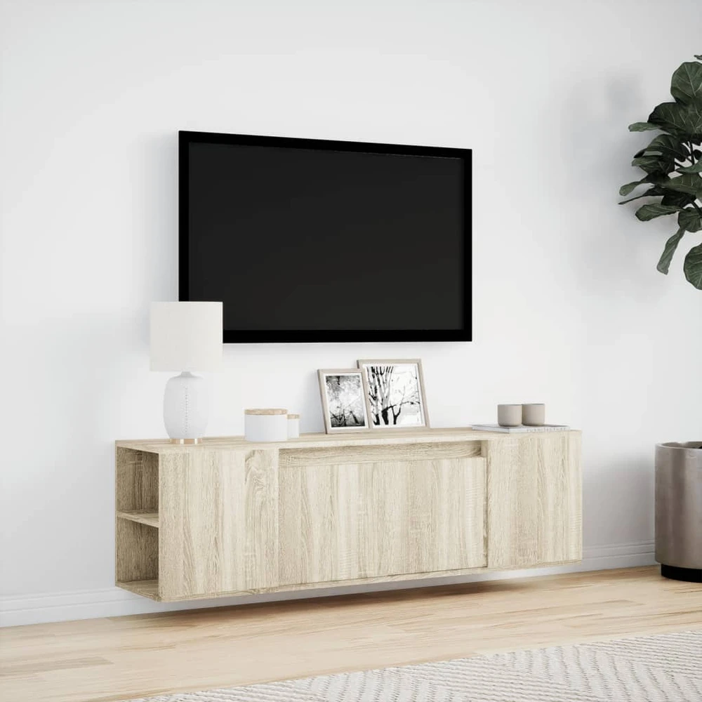 TV staliukas Sieninė TV spintelė su LED lemputėmis, ąžuolo, 135x31x39,5cm