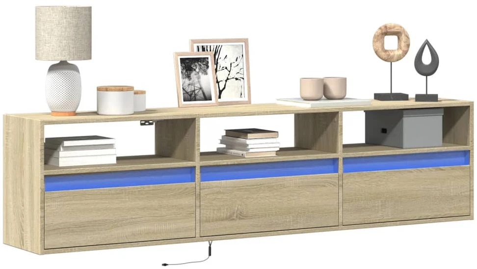 TV staliukas Sieninė TV spintelė su LED lemputėmis, ąžuolo, 180x31x45cm