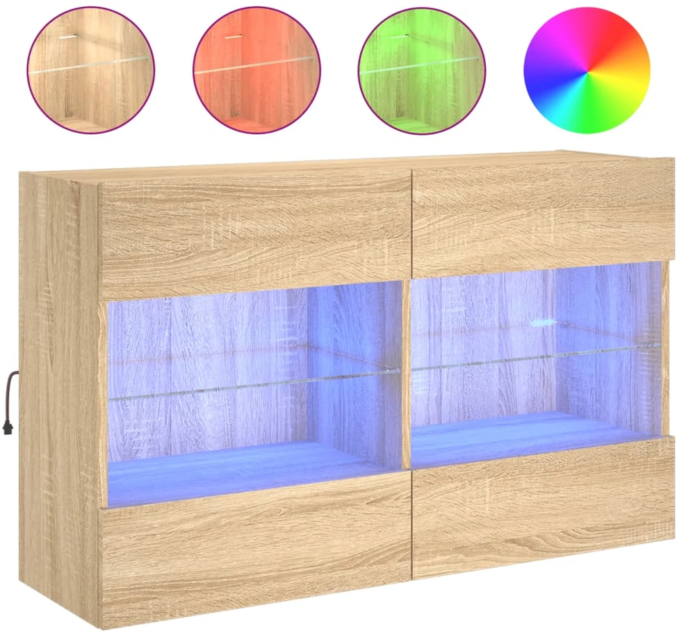 TV staliukas Sieninė TV spintelė su LED lemputėmis, ąžuolo, 98,5x30x60,5cm