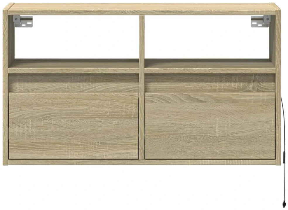 TV staliukas Sieninė TV spintelė su LED lemputėmis, ąžuolo, 80x31x45cm