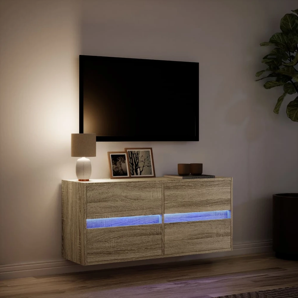 TV staliukas Sieninė TV spintelė su LED lemputėmis, ąžuolo, 100x31x45cm