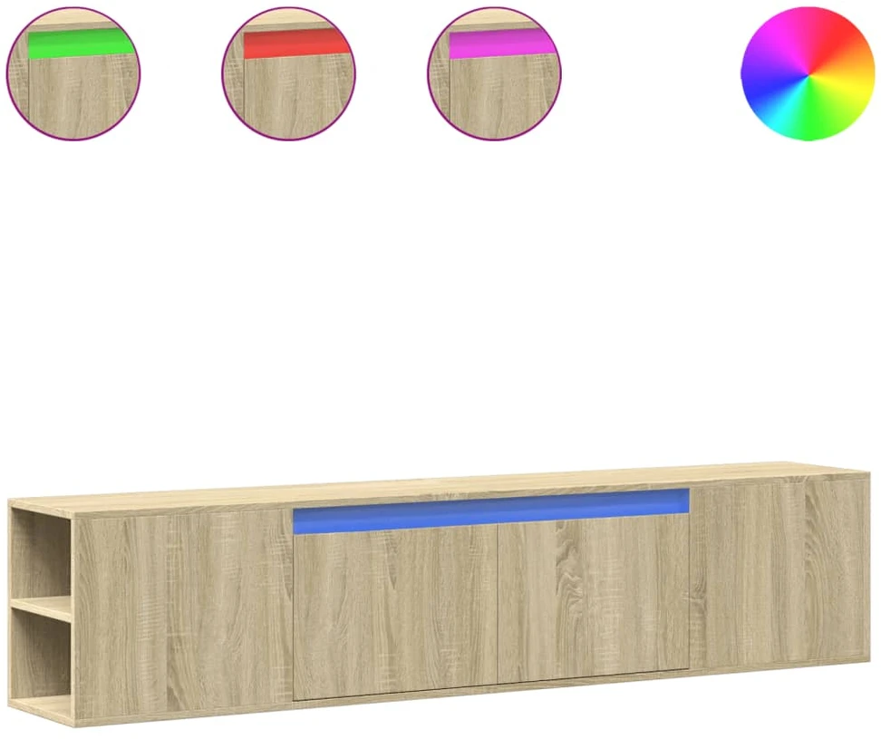 TV staliukas Sieninė TV spintelė su LED lemputėmis, ąžuolo, 180x31x39,5cm