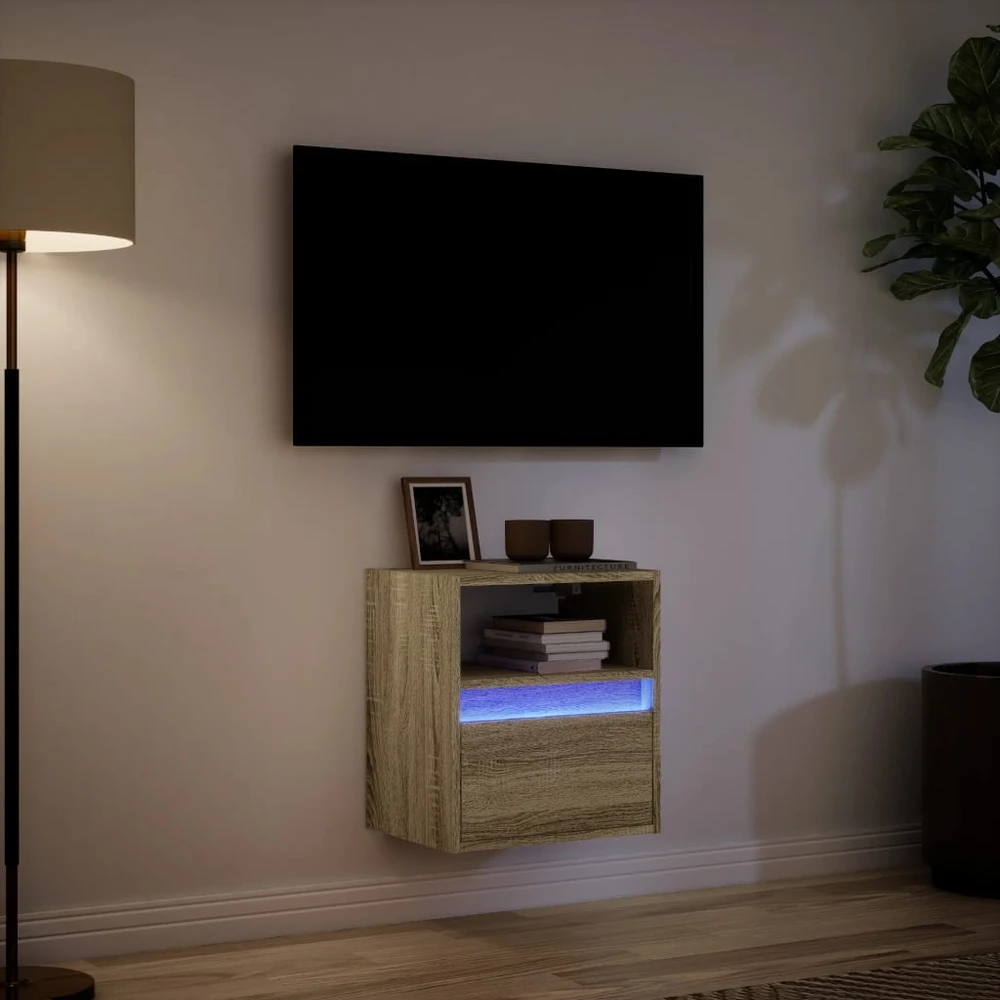 TV staliukas Sieninė TV spintelė su LED lemputėmis, ąžuolo, 41x31x45cm