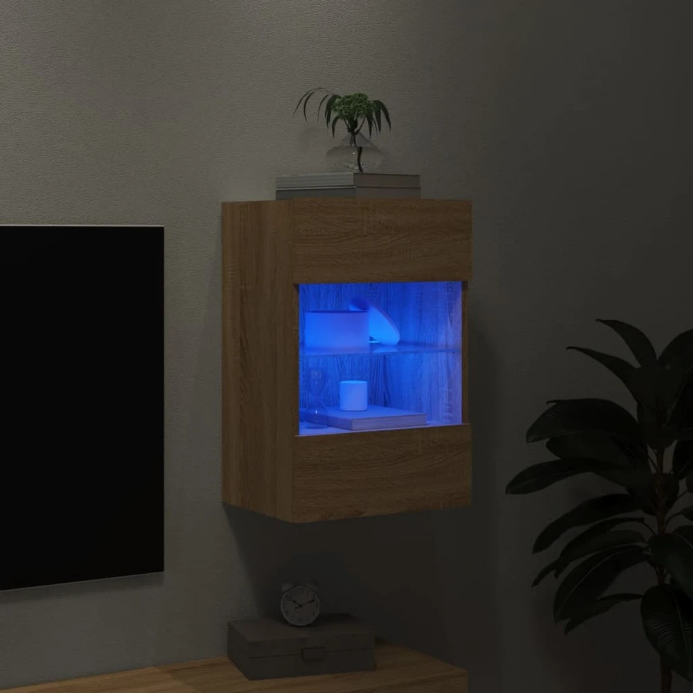 TV staliukas Sieninė TV spintelė su LED lemputėmis, ąžuolo, 40x30x60,5cm