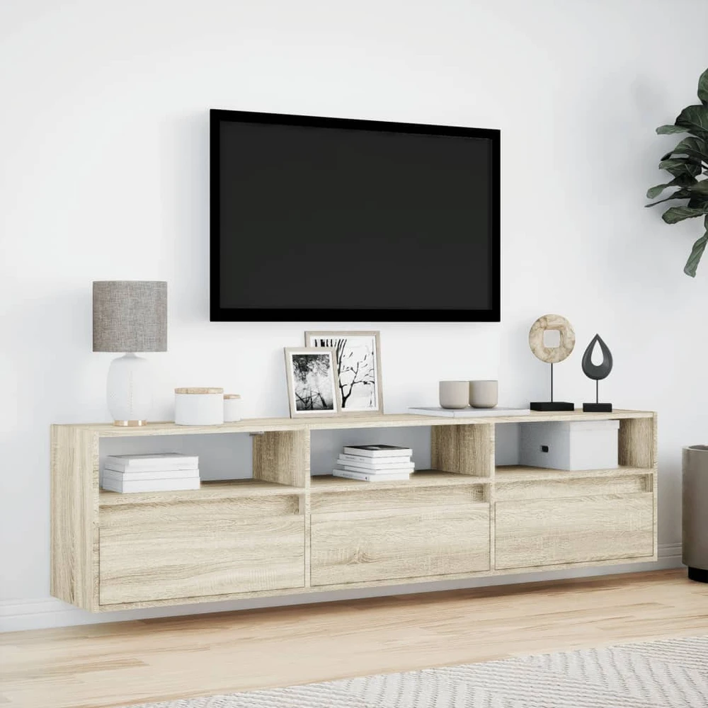TV staliukas Sieninė TV spintelė su LED lemputėmis, ąžuolo, 180x31x45cm