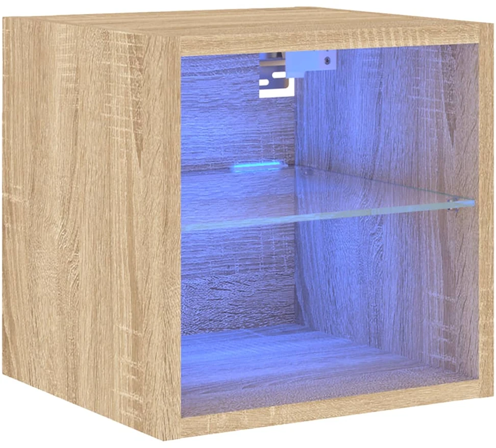 TV staliukas Sieninė TV spintelė su LED lemputėmis, ąžuolo, 30x28,5x30cm