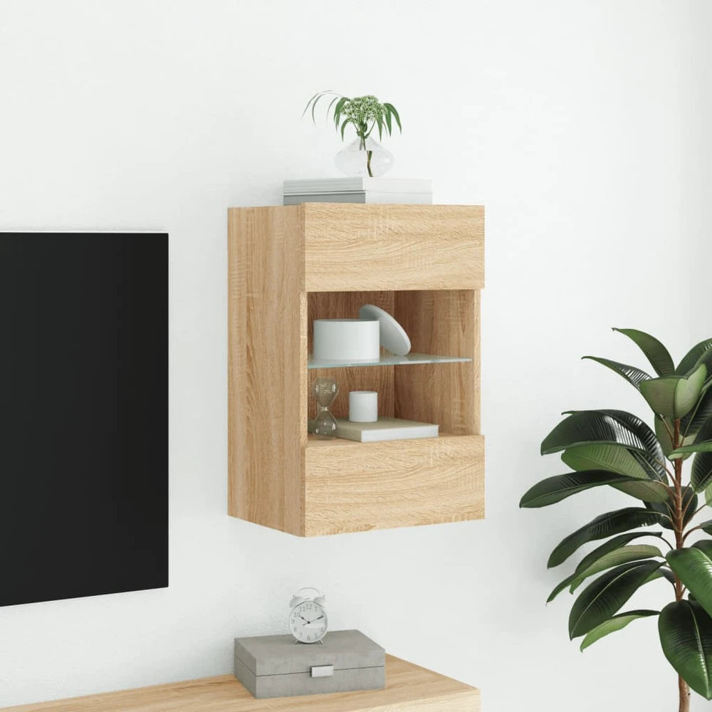 TV staliukas Sieninė TV spintelė su LED lemputėmis, ąžuolo, 40x30x60,5cm