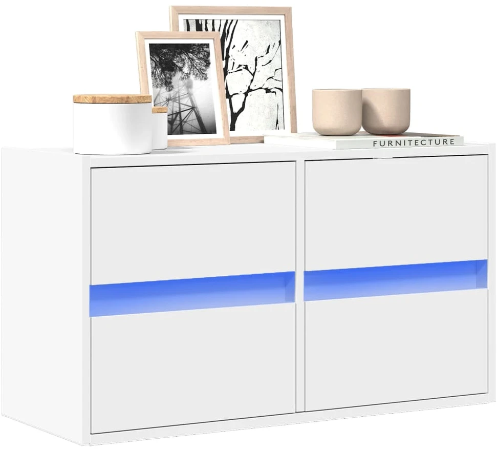 TV staliukas Sieninė TV spintelė su LED lemputėmis, balta, 80x31x45cm