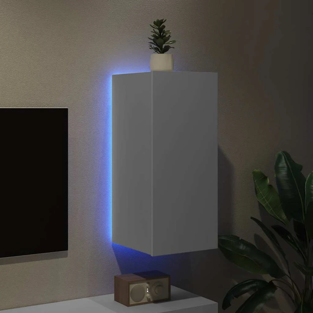 TV staliukas Sieninė TV spintelė su LED lemputėmis, balta, 30,5x35x70cm