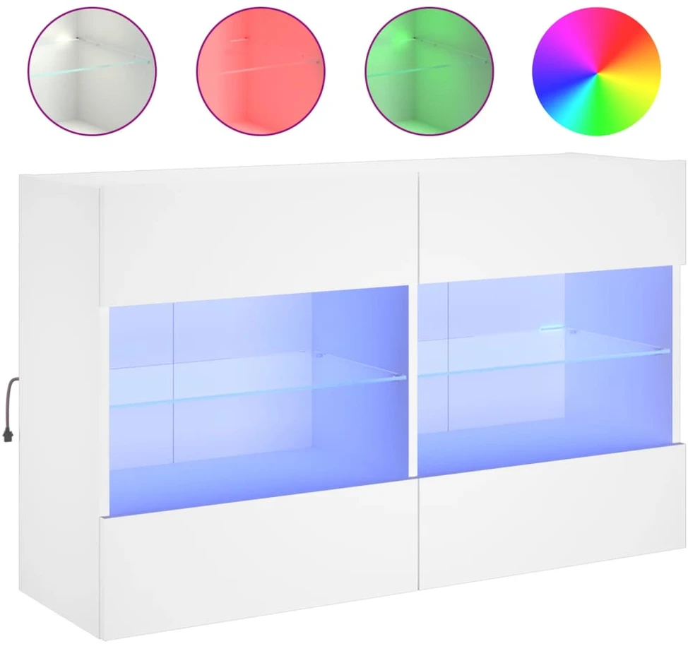 TV staliukas Sieninė TV spintelė su LED lemputėmis, balta, 98,5x30x60,5cm