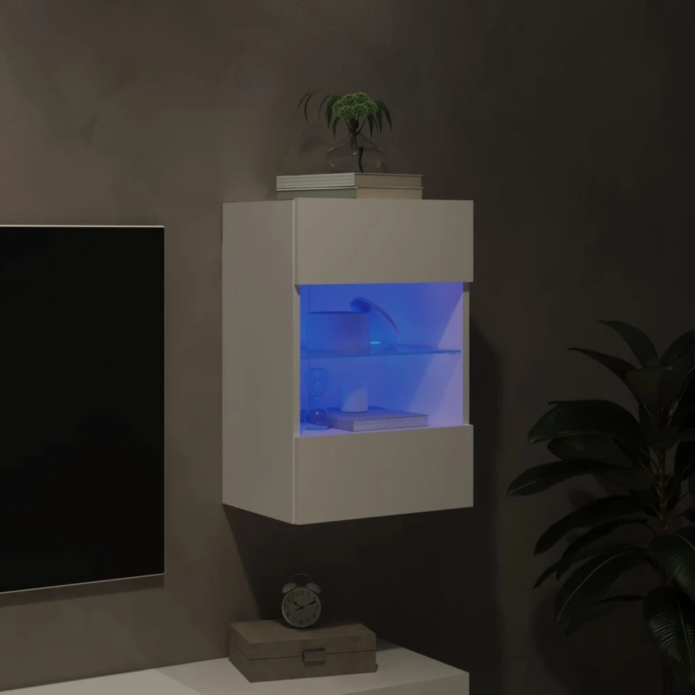 TV staliukas Sieninė TV spintelė su LED lemputėmis, balta, 40x30x60,5cm