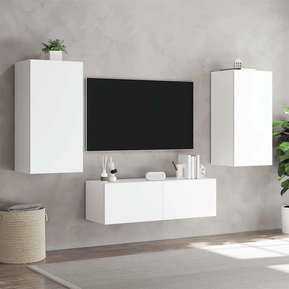 TV staliukas Sieninė TV spintelė su LED lemputėmis, balta, 40,5x35x80cm