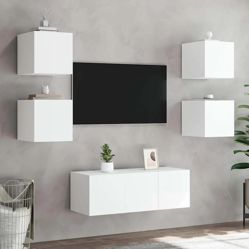 TV staliukas Sieninė TV spintelė su LED lemputėmis, balta, 30,5x35x30cm