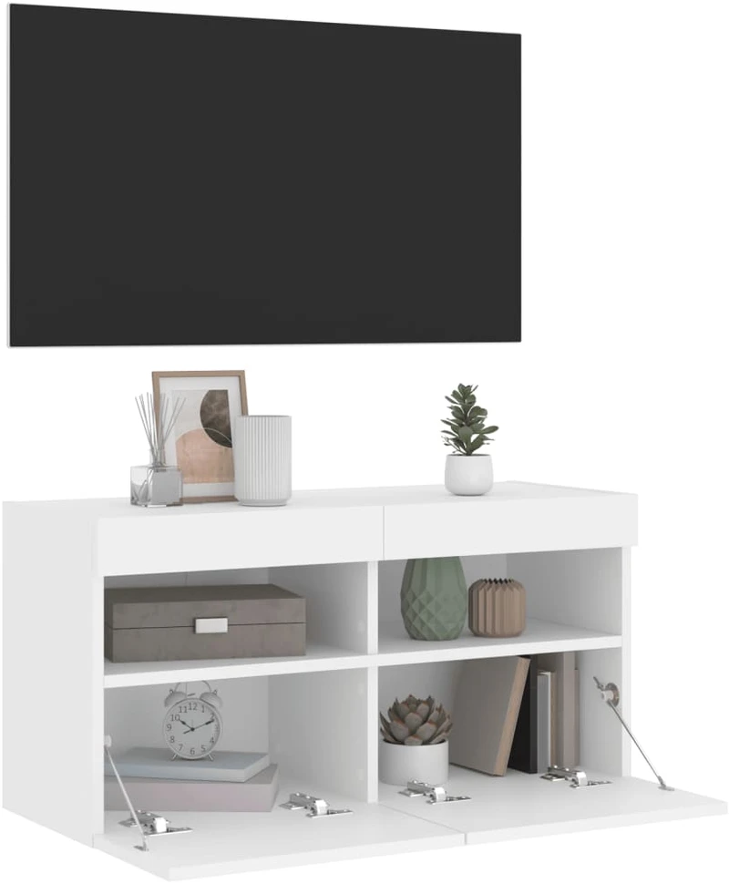 TV staliukas Sieninė TV spintelė su LED lemputėmis, balta, 80x30x40cm
