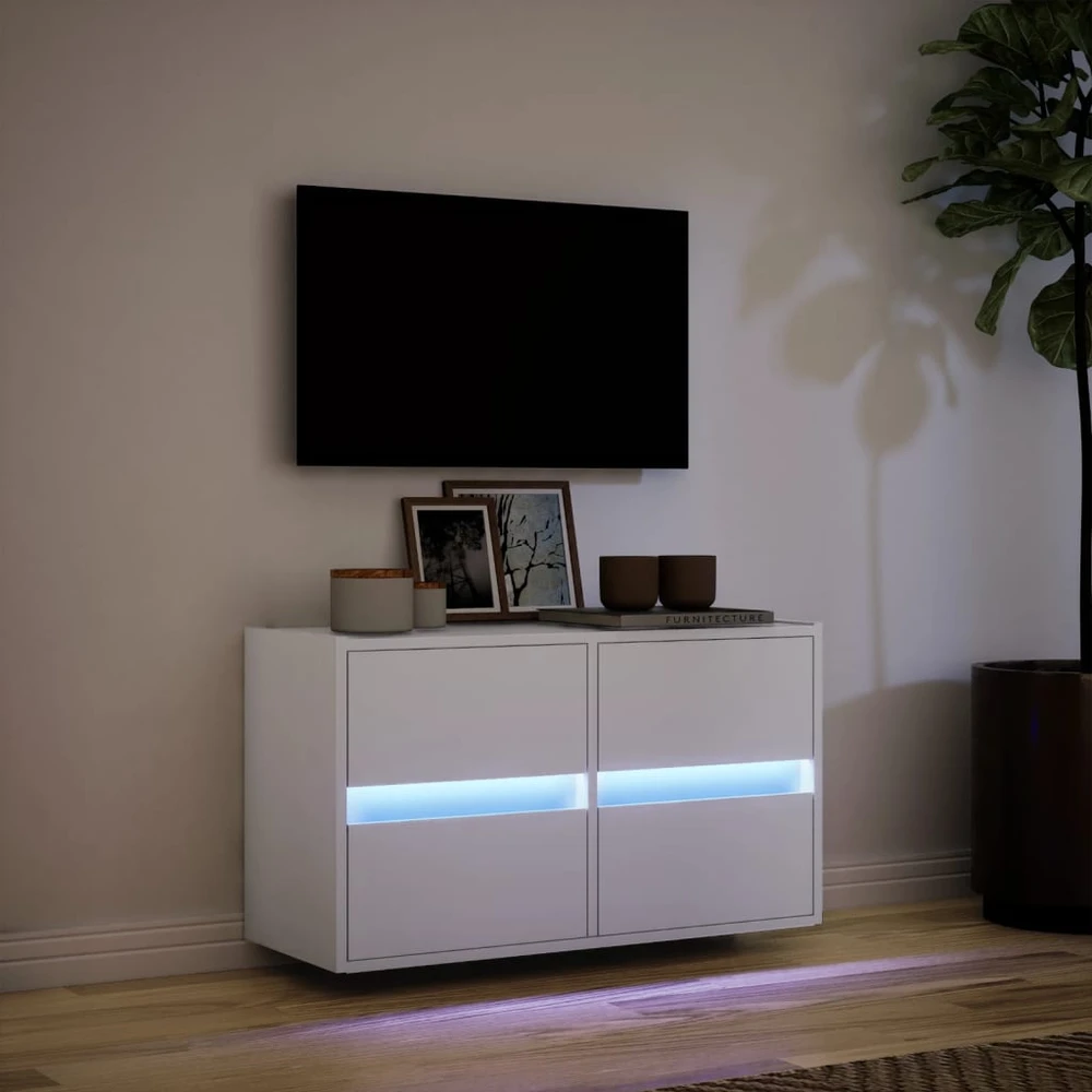 TV staliukas Sieninė TV spintelė su LED lemputėmis, balta, 80x31x45cm
