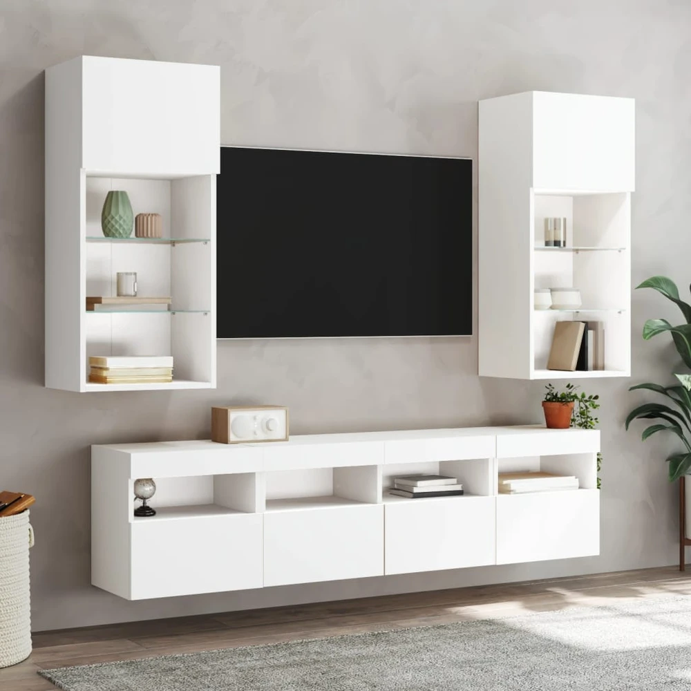 TV staliukas Sieninė TV spintelė su LED lemputėmis, balta, 40x30x40cm