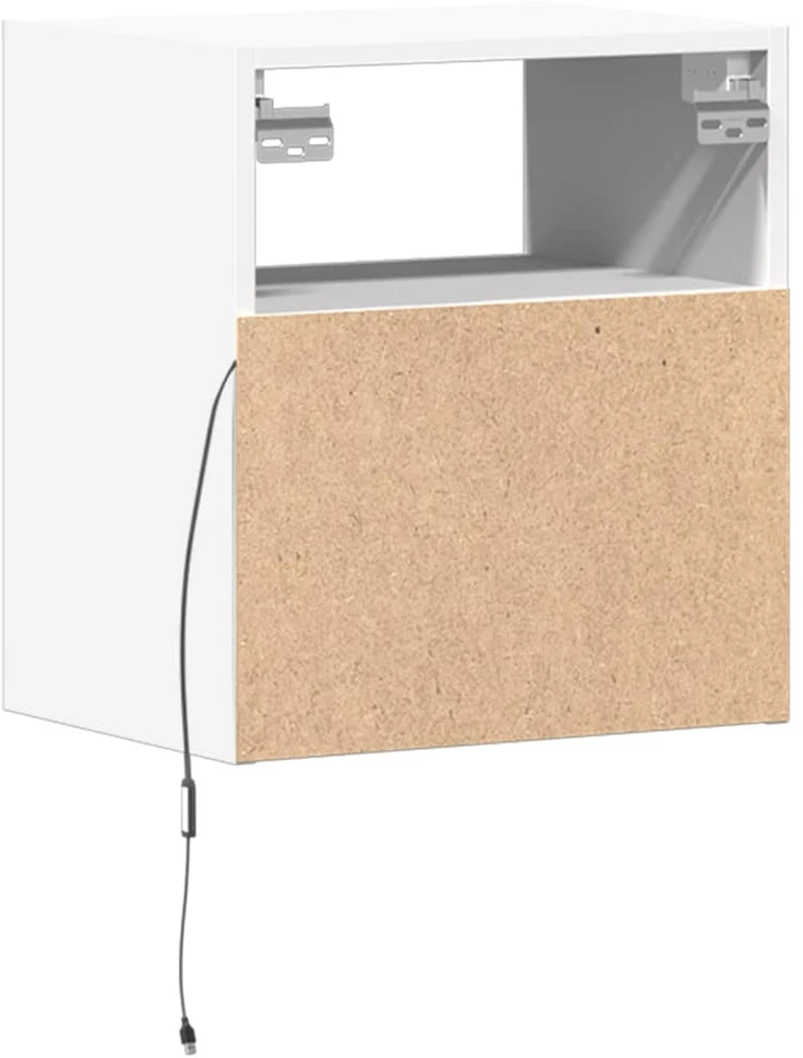 TV staliukas Sieninė TV spintelė su LED lemputėmis, balta, 41x31x45cm