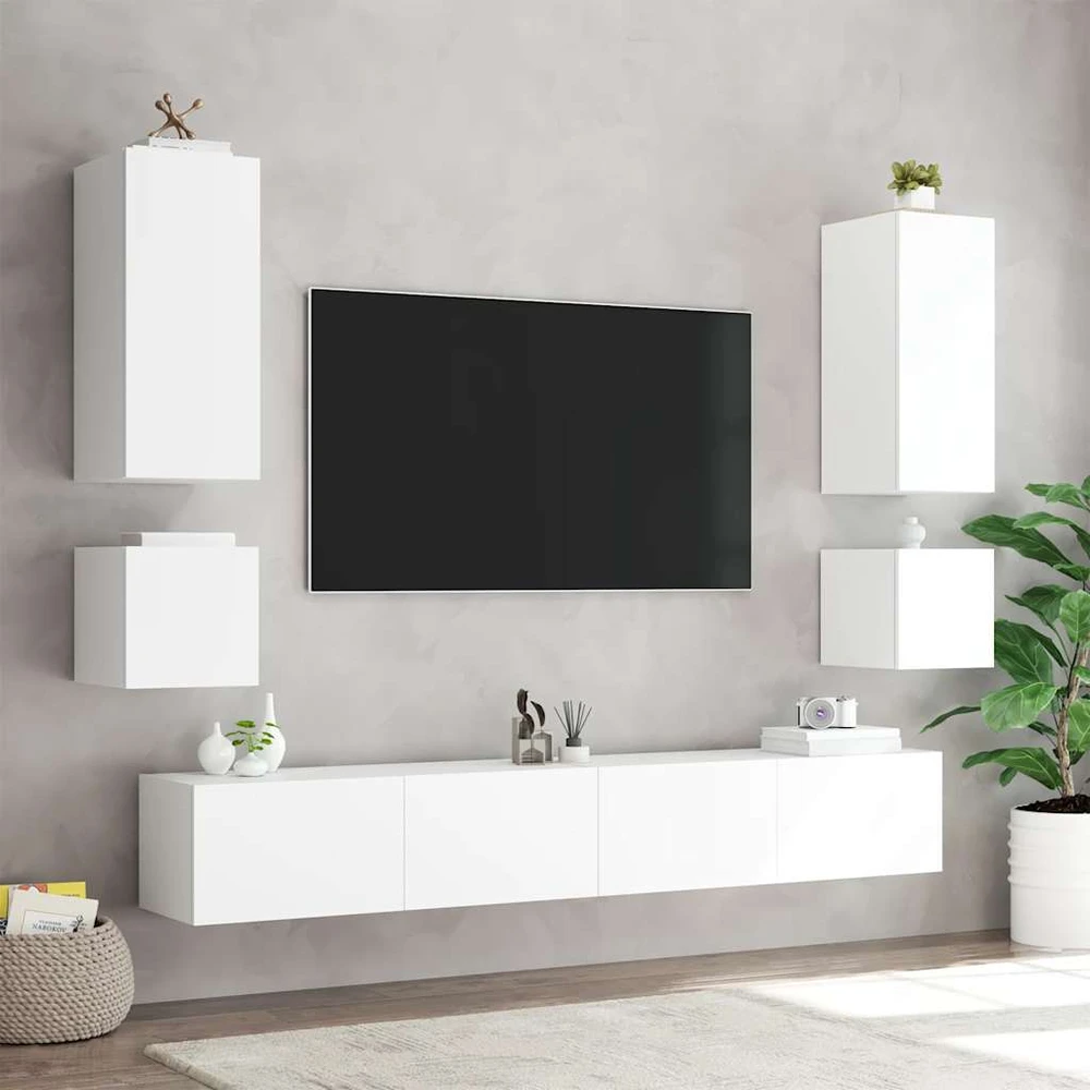 TV staliukas Sieninė TV spintelė su LED lemputėmis, balta, 100x35x31cm