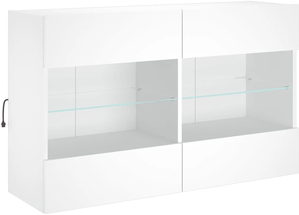 TV staliukas Sieninė TV spintelė su LED lemputėmis, balta, 98,5x30x60,5cm