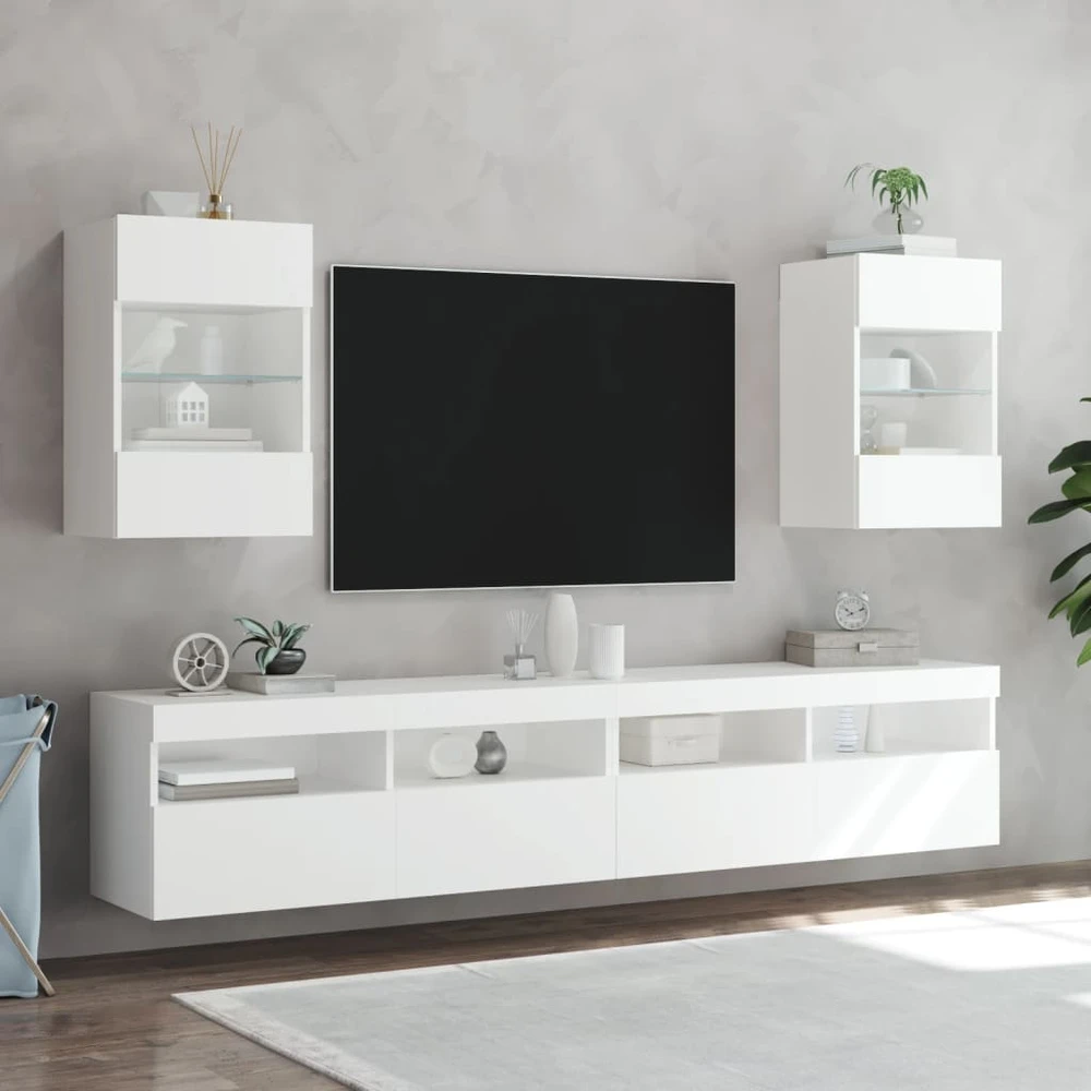TV staliukas Sieninė TV spintelė su LED lemputėmis, balta, 40x30x60,5cm