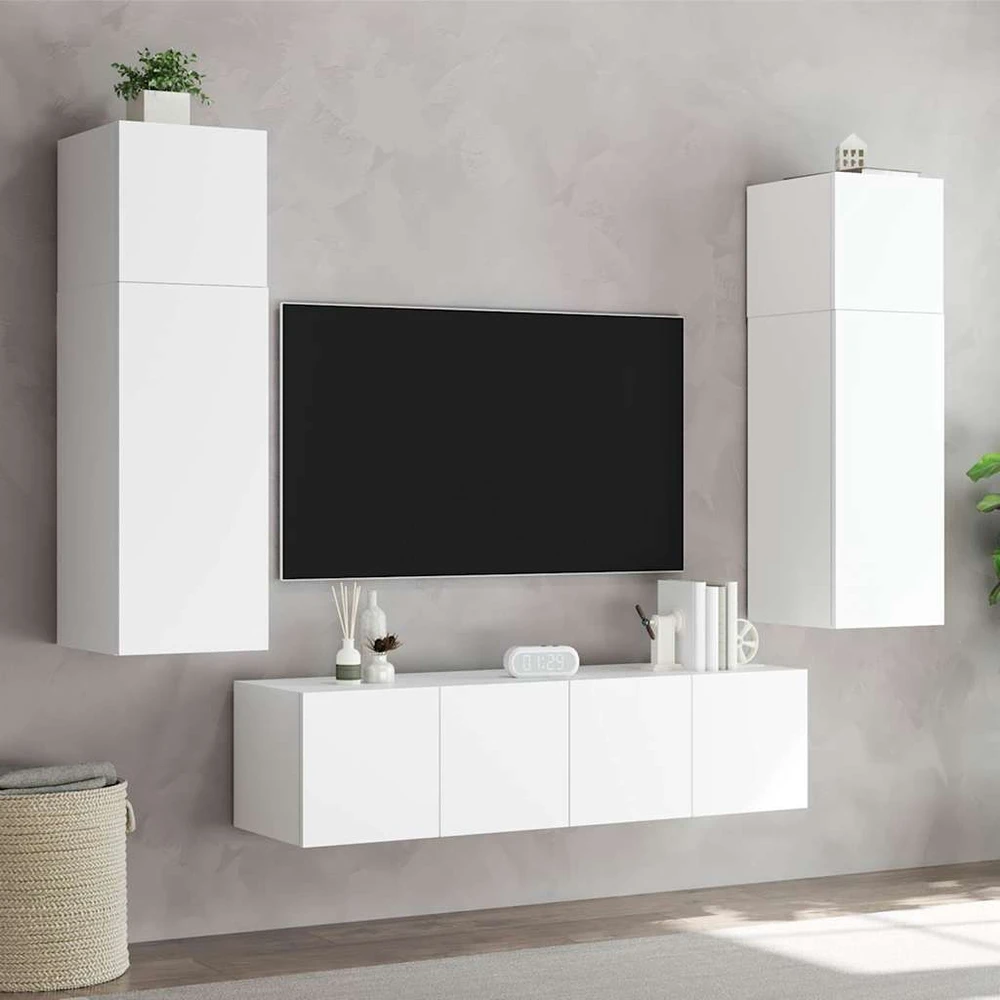TV staliukas Sieninė TV spintelė su LED lemputėmis, balta, 80x35x31cm
