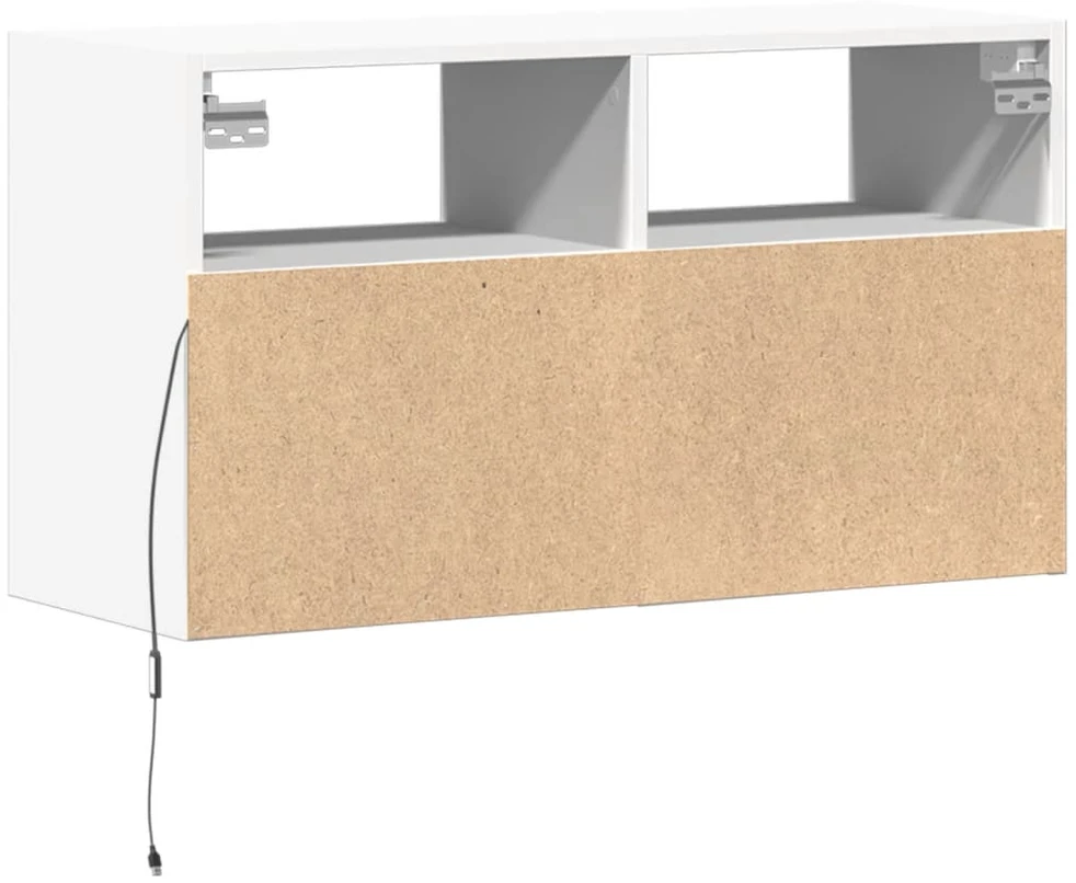 TV staliukas Sieninė TV spintelė su LED lemputėmis, balta, 80x31x45cm